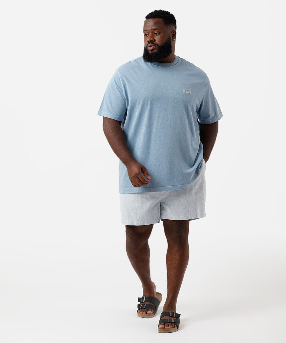 camiseta masculina de algodão estampada plus size azul