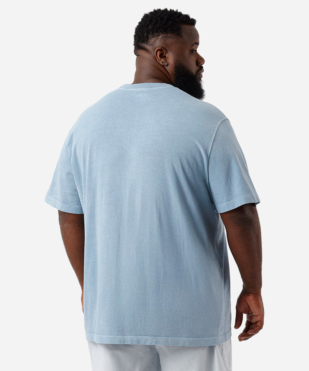 camiseta masculina de algodão estampada plus size azul