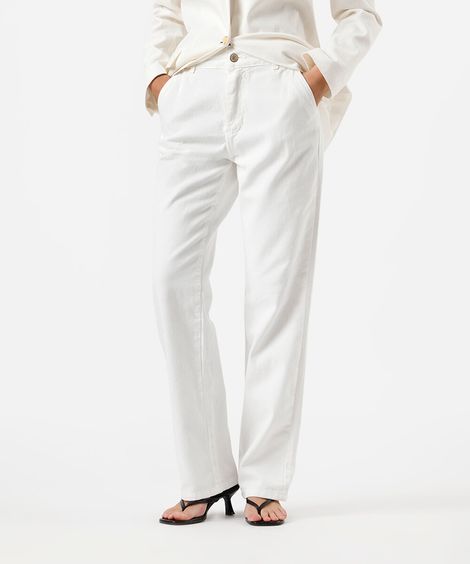 calça reta feminina de sarja sawary off white