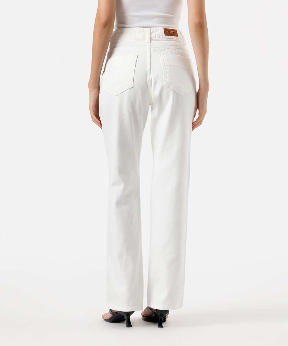 calça reta feminina de sarja sawary off white