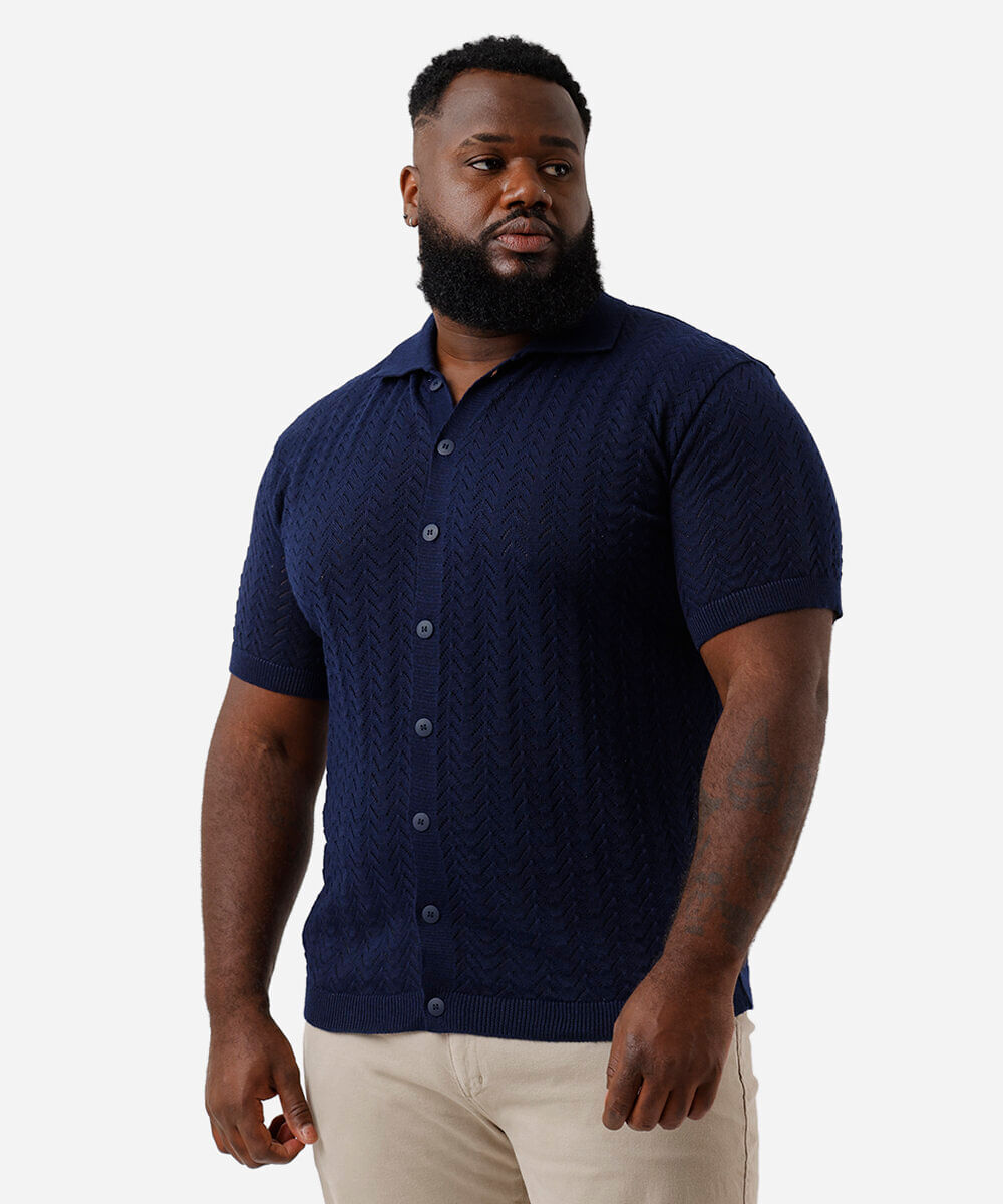 camisa masculina tricot plus size azul