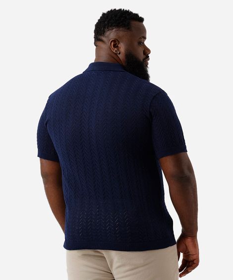 camisa masculina tricot plus size azul