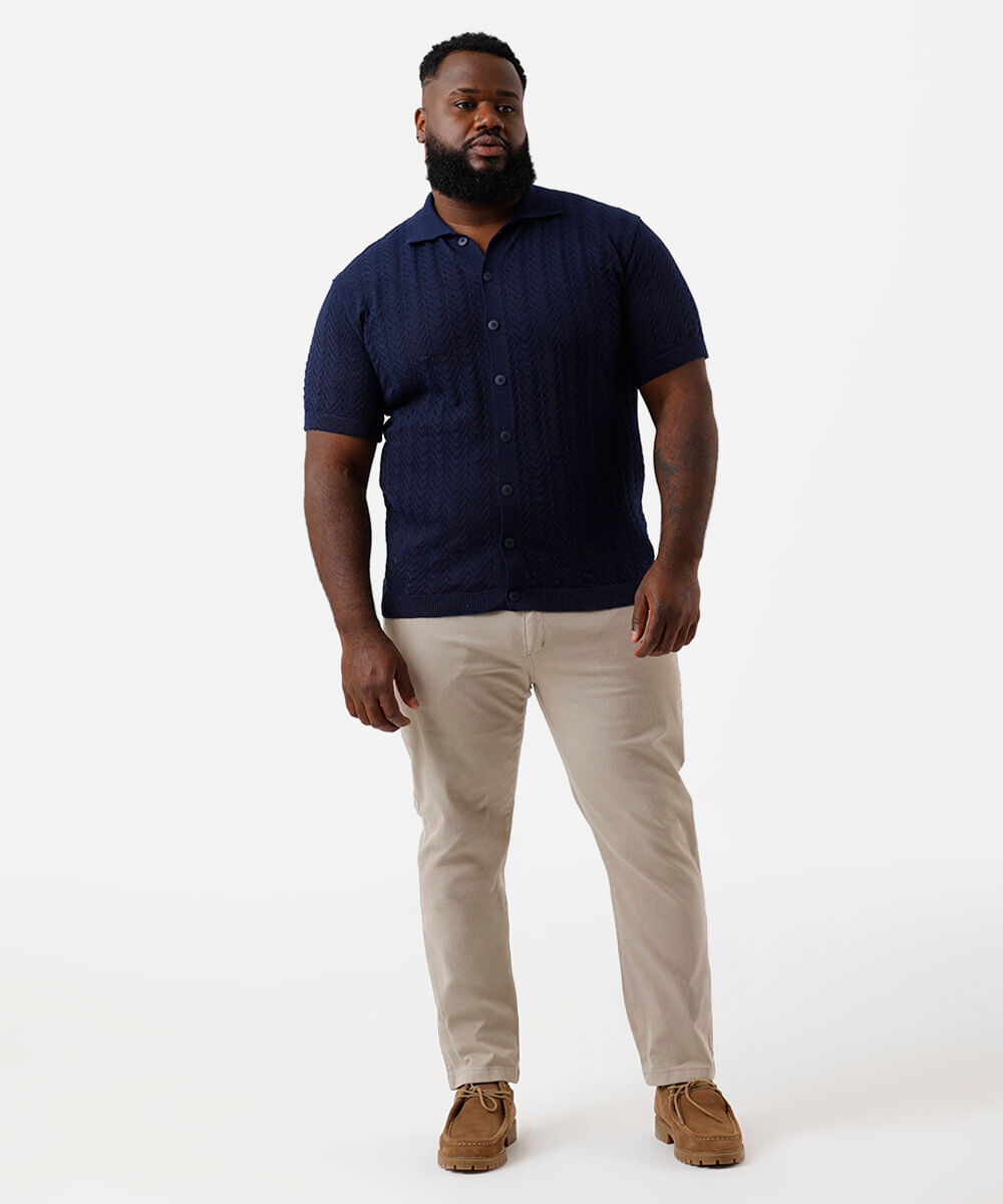 camisa masculina tricot plus size azul