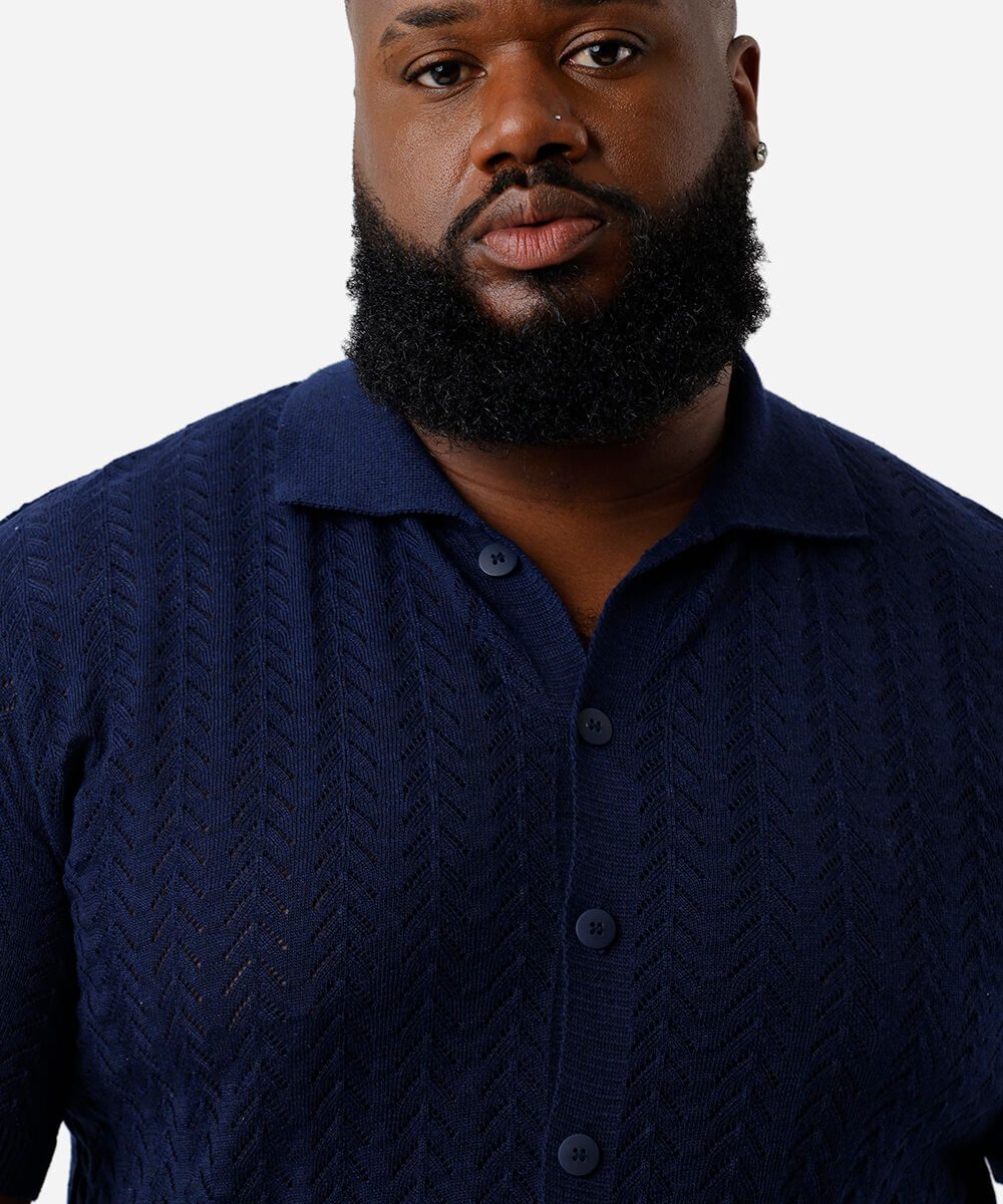 camisa masculina tricot plus size azul