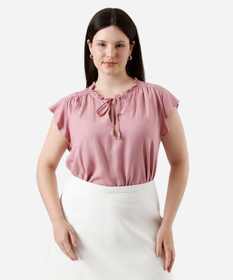 blusa feminina de viscose manga curta plus size rosa