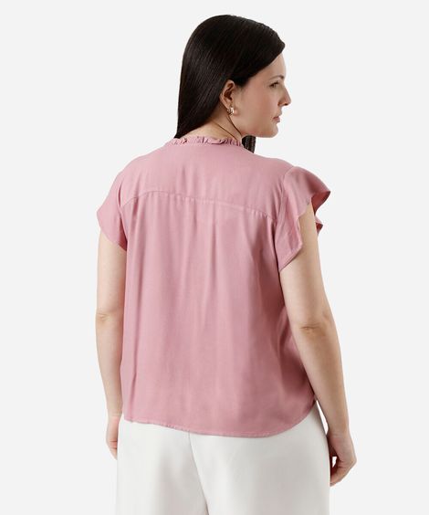blusa feminina de viscose manga curta plus size rosa
