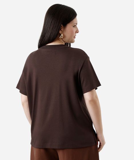 camiseta feminina de algodão peruano interlock plus size marrom