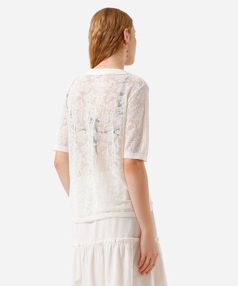 camisa feminina de tricot manga curta off white