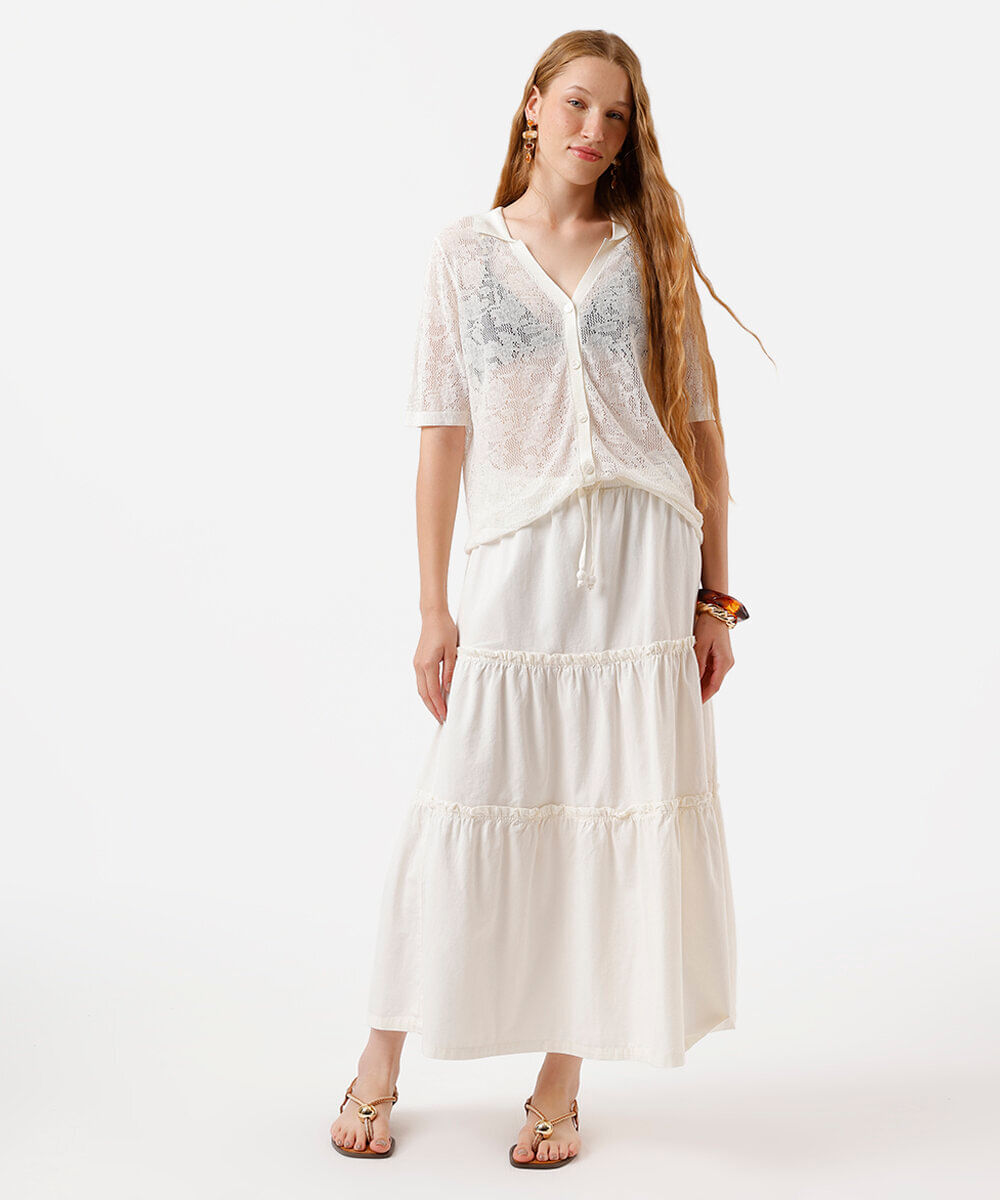 camisa feminina de tricot manga curta off white