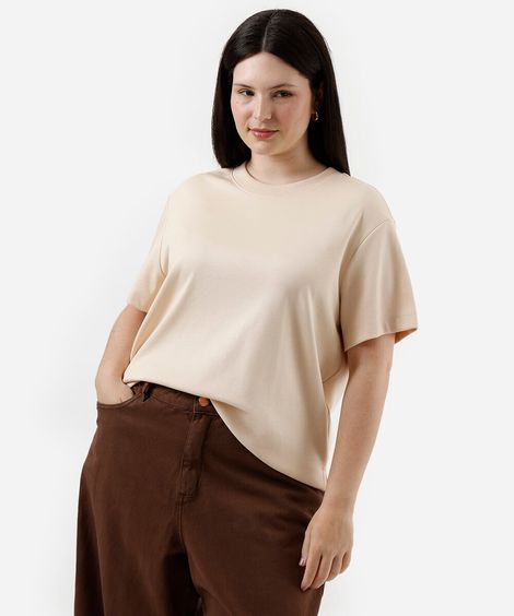 camiseta feminina de algodão peruano interlock plus size bege