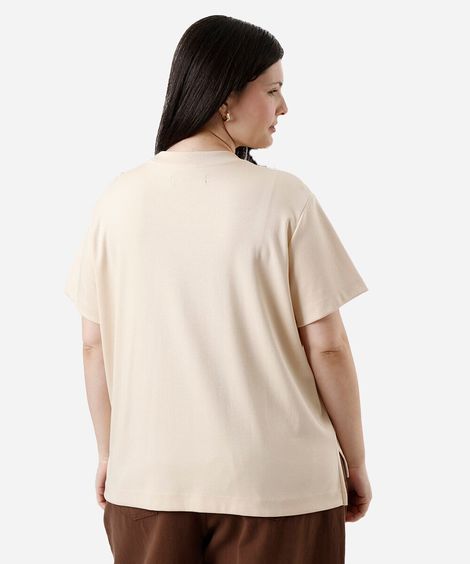camiseta feminina de algodão peruano interlock plus size bege
