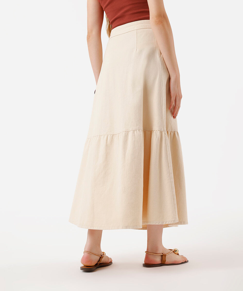 saia midi feminina de sarja com recorte off white