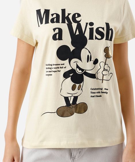 camiseta feminina de algodão mickey amarela