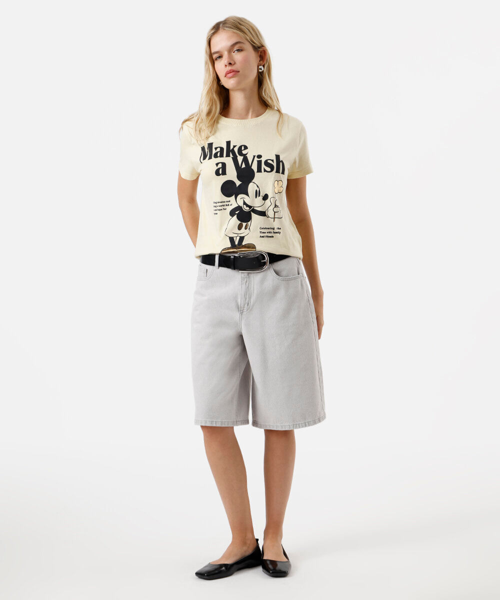 camiseta feminina de algodão mickey amarela