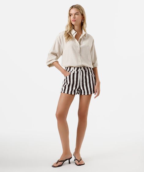 short feminino de sarja listrado marrom