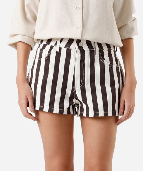 short feminino de sarja listrado marrom