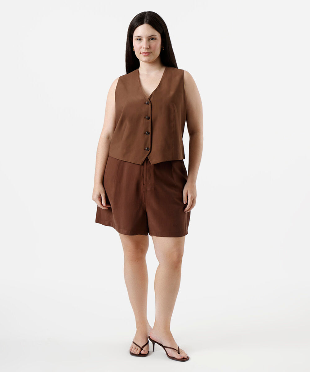 colete de alfaiataria feminino com viscose plus size marrom
