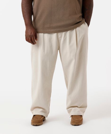 calça chino baggy masculina de sarja com pregas plus size bege