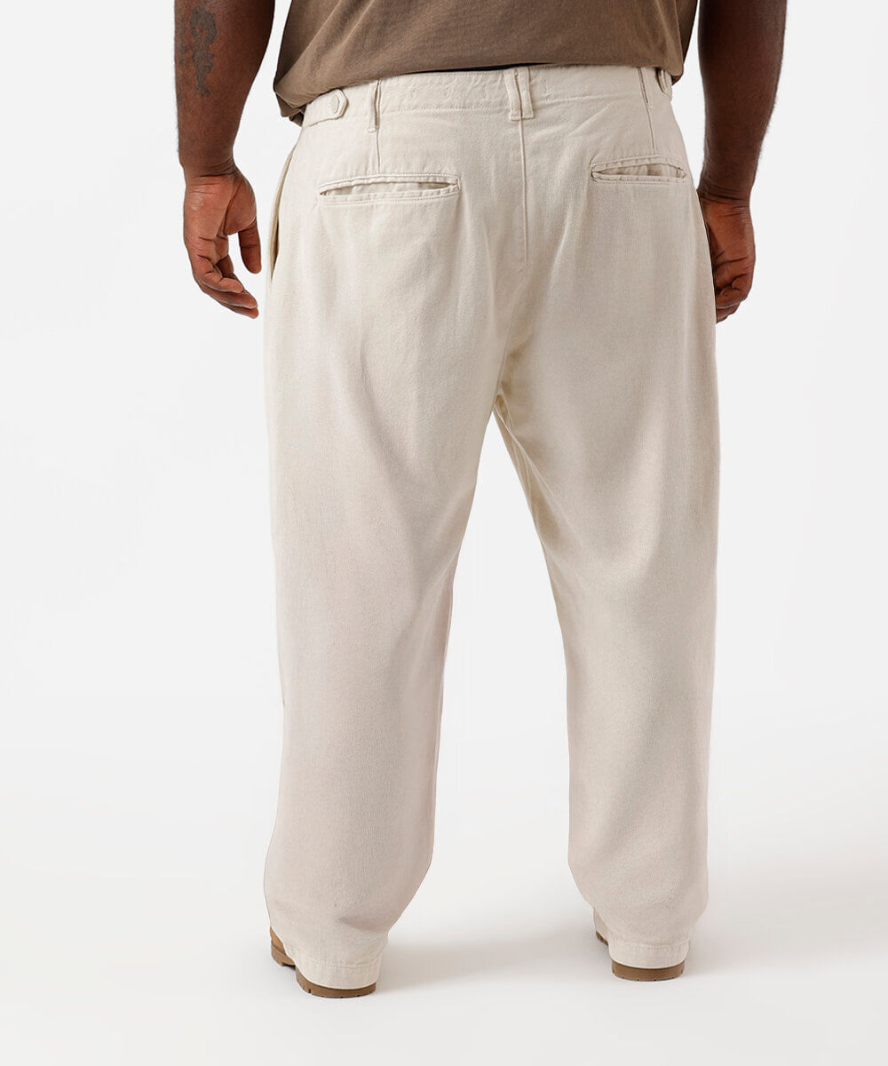 calça chino baggy masculina de sarja com pregas plus size bege