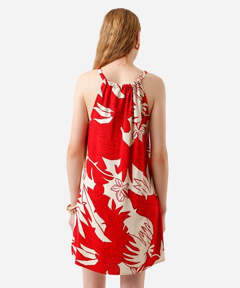 vestido curto feminino de viscose folhagens vermelho