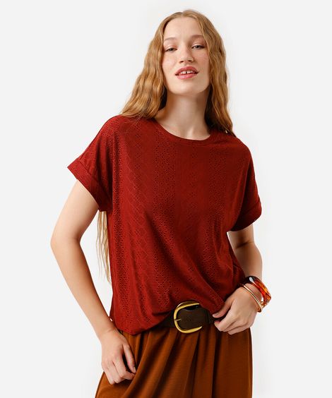 blusa feminina de laise manga curta marrom