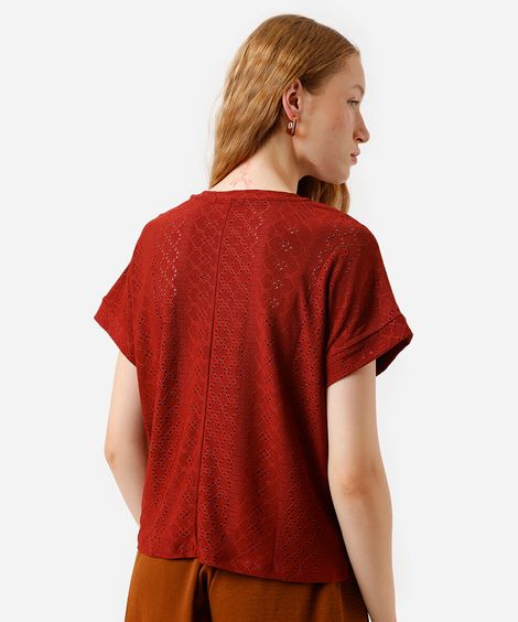 blusa feminina de laise manga curta marrom