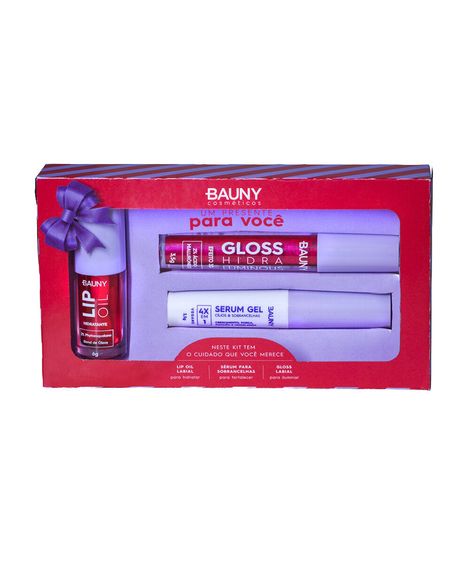 kit bauny gloss labial 3d lip oil gel para cílios e sobrancelha