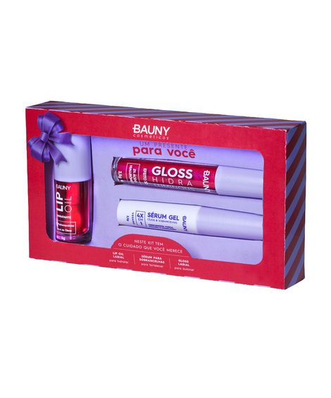 kit bauny gloss labial 3d lip oil gel para cílios e sobrancelha