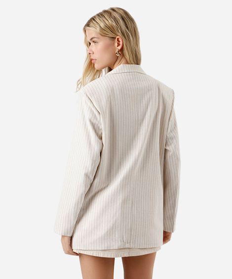 blazer de alfaiataria feminino com linho risca de giz bege