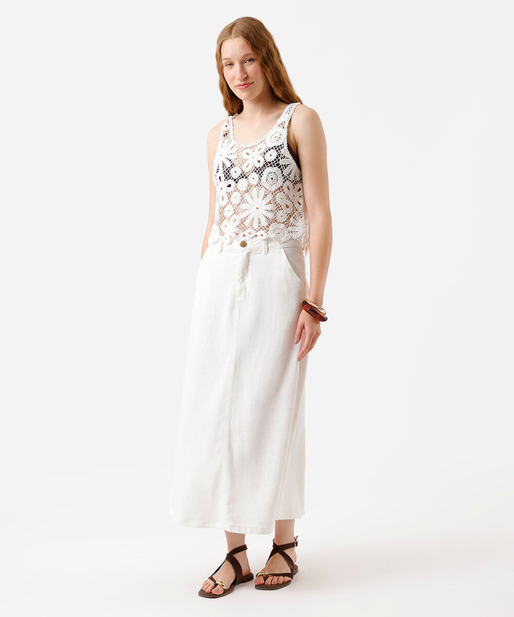 regata feminina de crochet floral off white