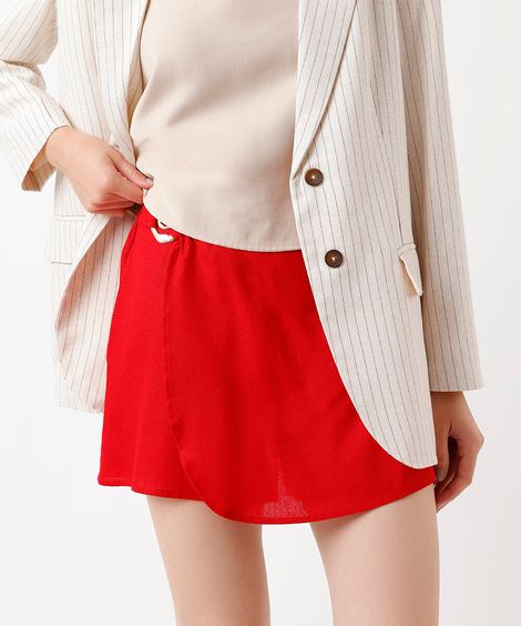 short saia feminino com linho vermelha