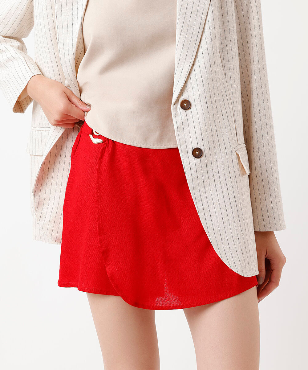 short saia feminino com linho vermelha