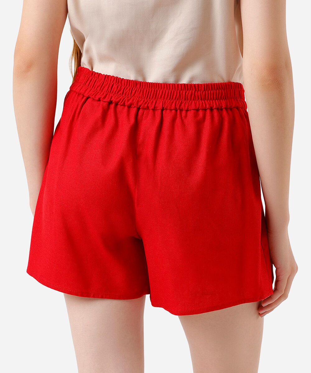 short saia feminino com linho vermelha