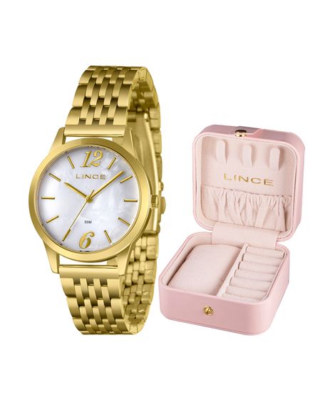 kit relógio feminino lince analógico lrgm035l36 b2kx pj dourado