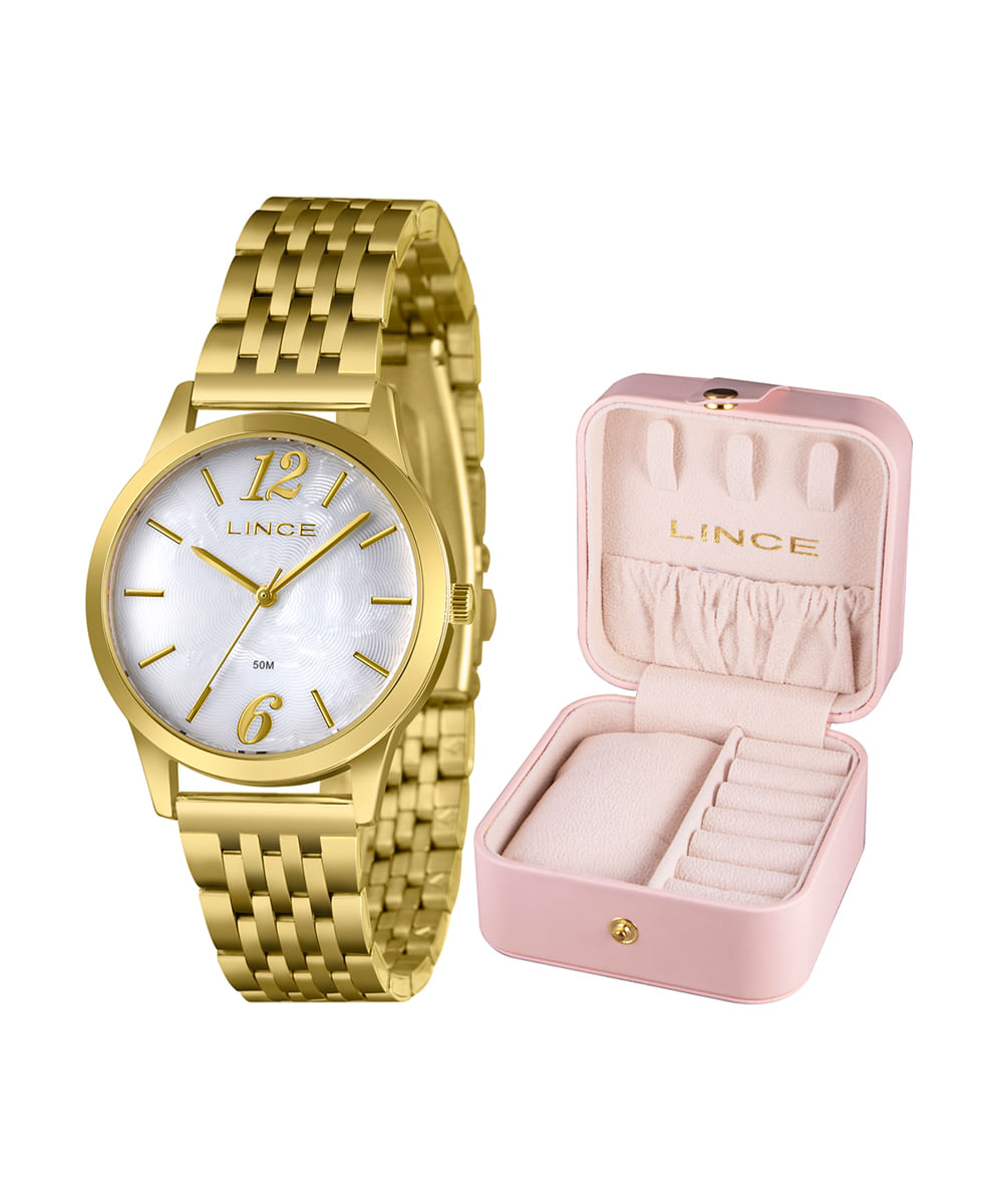 kit relógio feminino lince analógico lrgm035l36 b2kx pj dourado