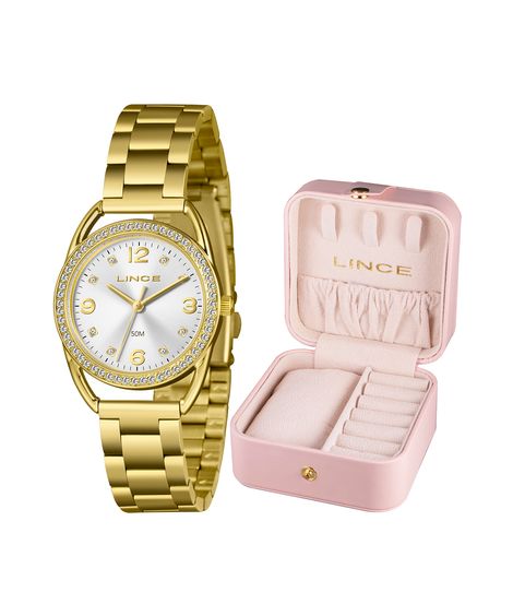 kit relógio feminino lince analógico lrgh256l33 s2kx pj dourado