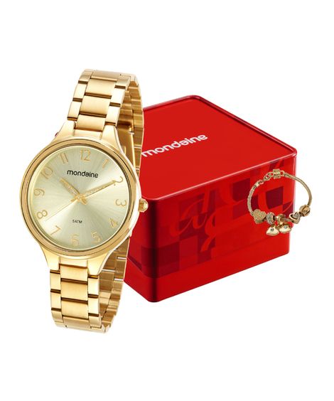kit relógio feminino mondaine analógico 32418lpmvde1kc dourado