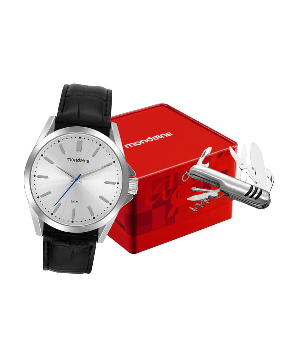 kit relógio masculino mondaine analógico 99739g0mvnh1kf prateado