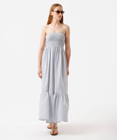 vestido longo sem alça feminino com viscose listrado azul