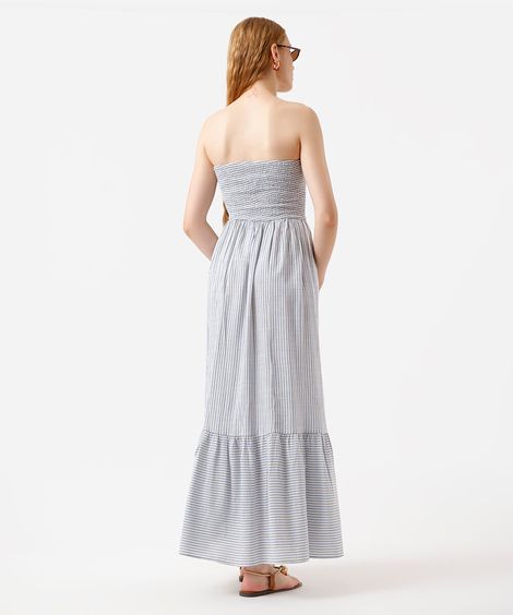 vestido longo sem alça feminino com viscose listrado azul