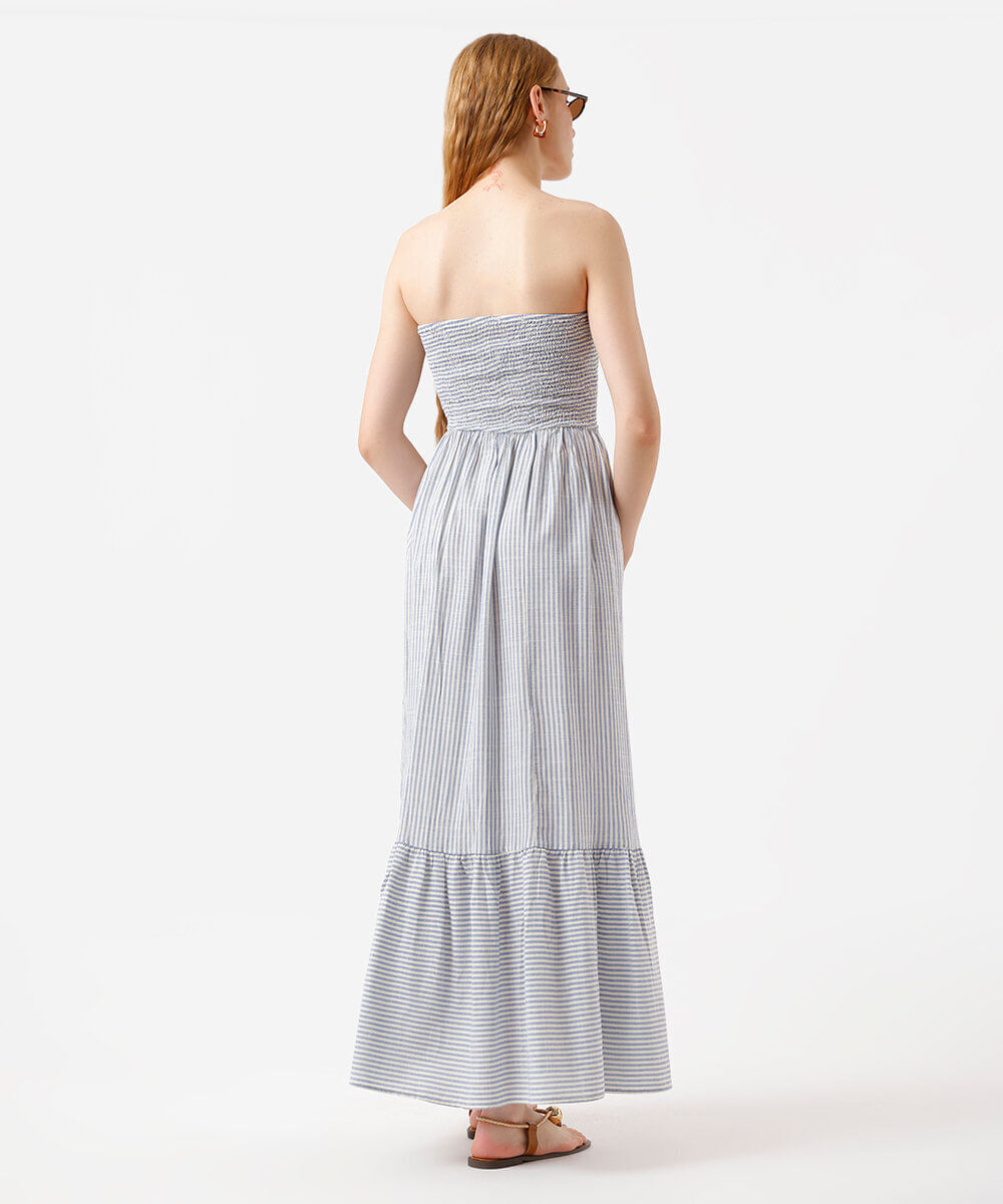 vestido longo sem alça feminino com viscose listrado azul