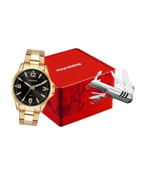 kit relógio masculino mondaine analógico 99807gpmvde4kc dourado
