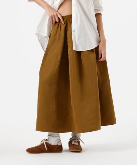 saia midi feminina com pregas bege