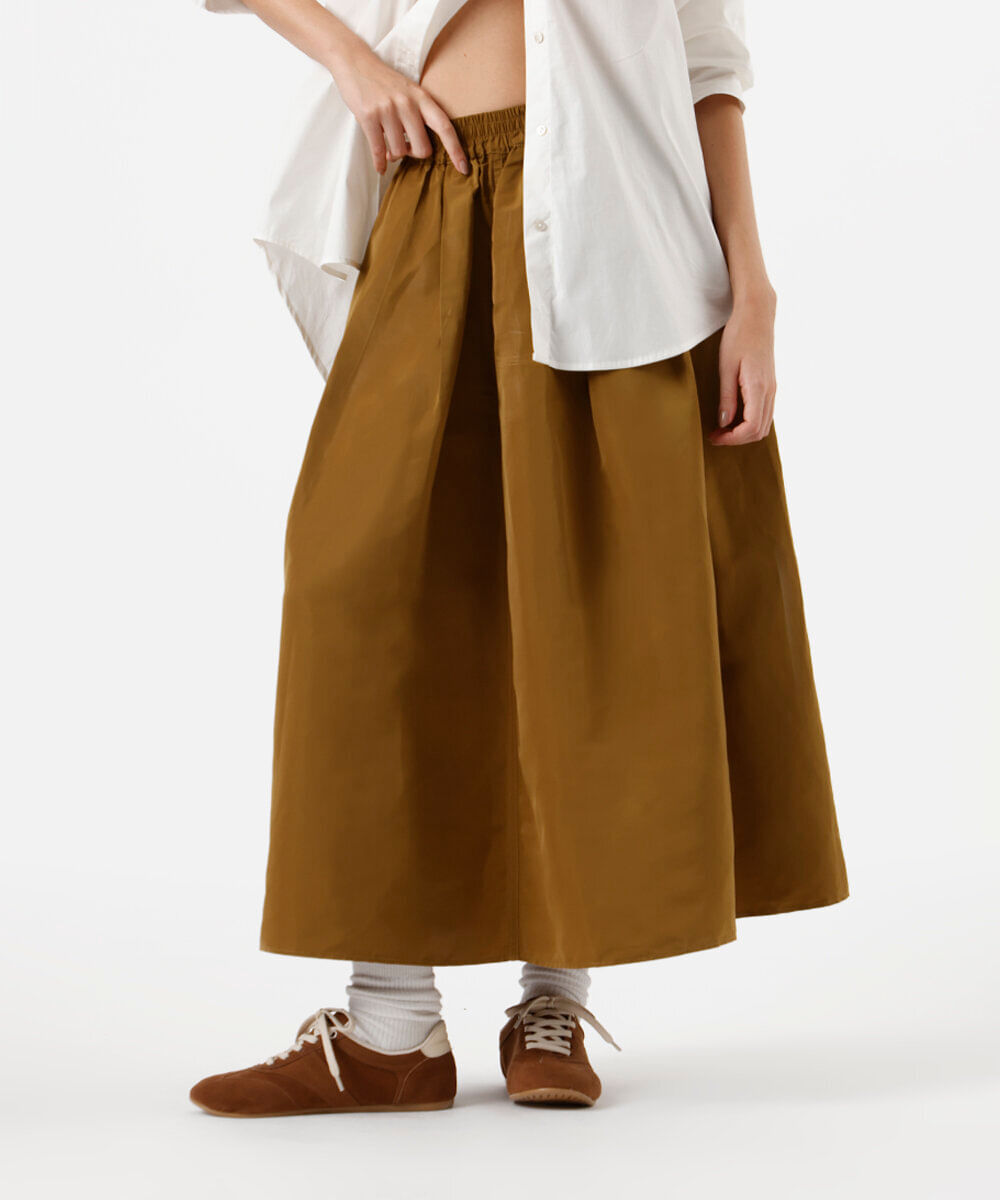 saia midi feminina com pregas bege