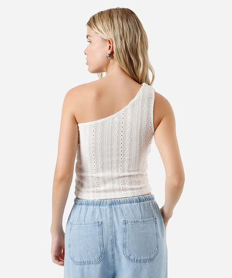 cropped ombro único feminina de laise franzida  off white