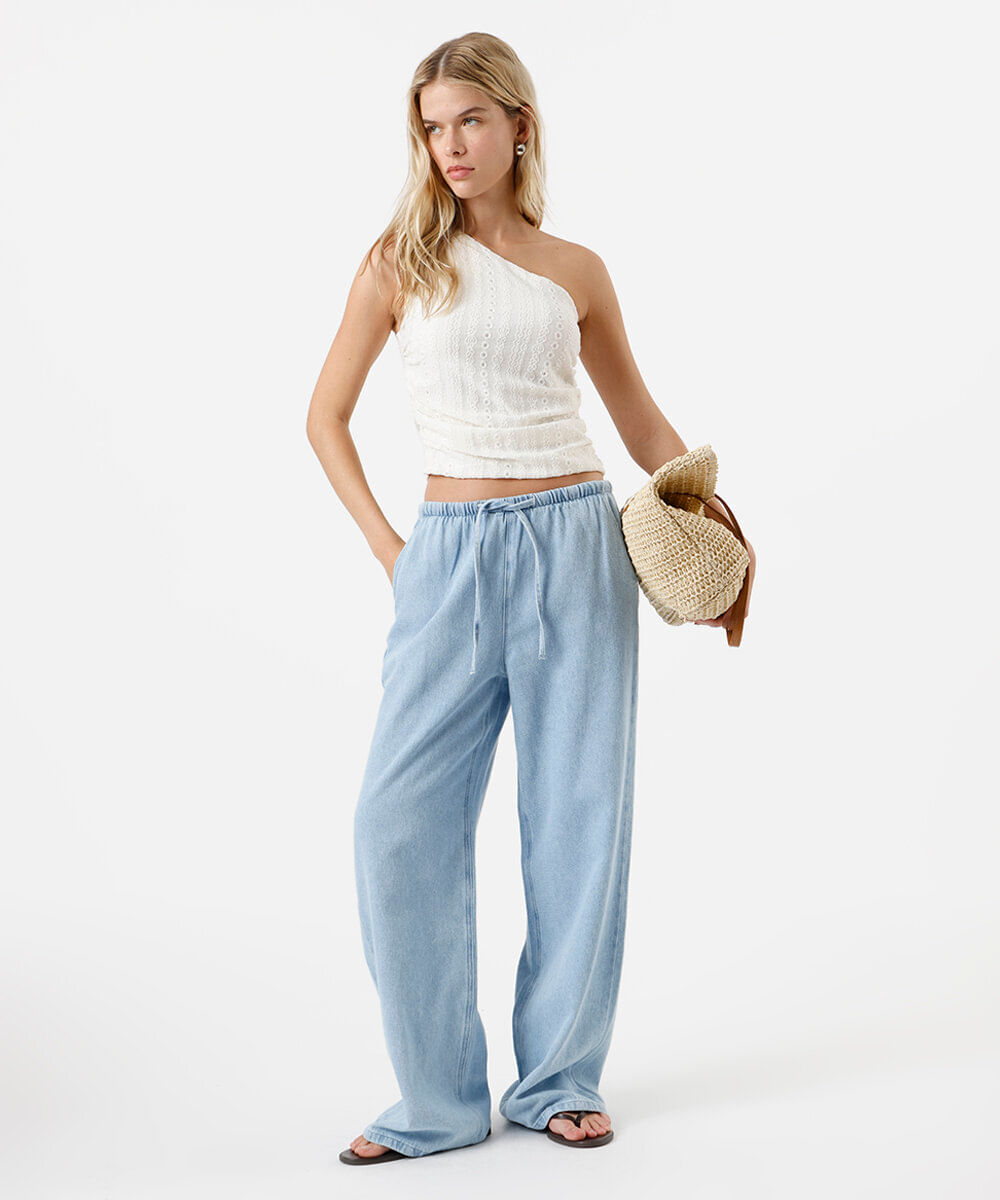 cropped ombro único feminina de laise franzida  off white