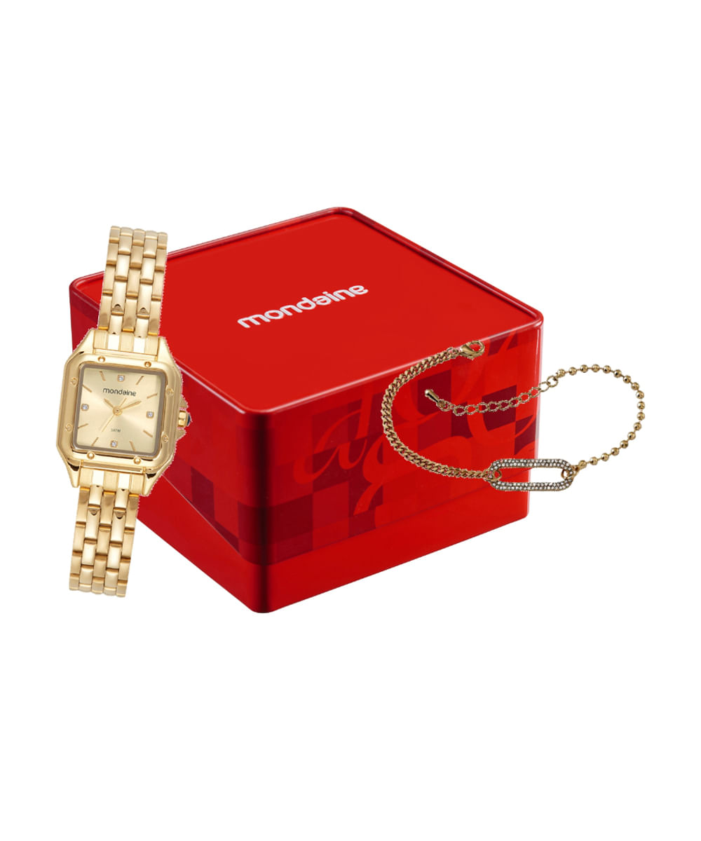 kit relógio feminino mondaine analógico 32777lpmvde1ka dourado
