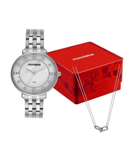 kit relógio feminino mondaine analógico 32834l0mkne2k1 prateado