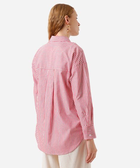 camisa oversized feminina de algodão listrada vermelha