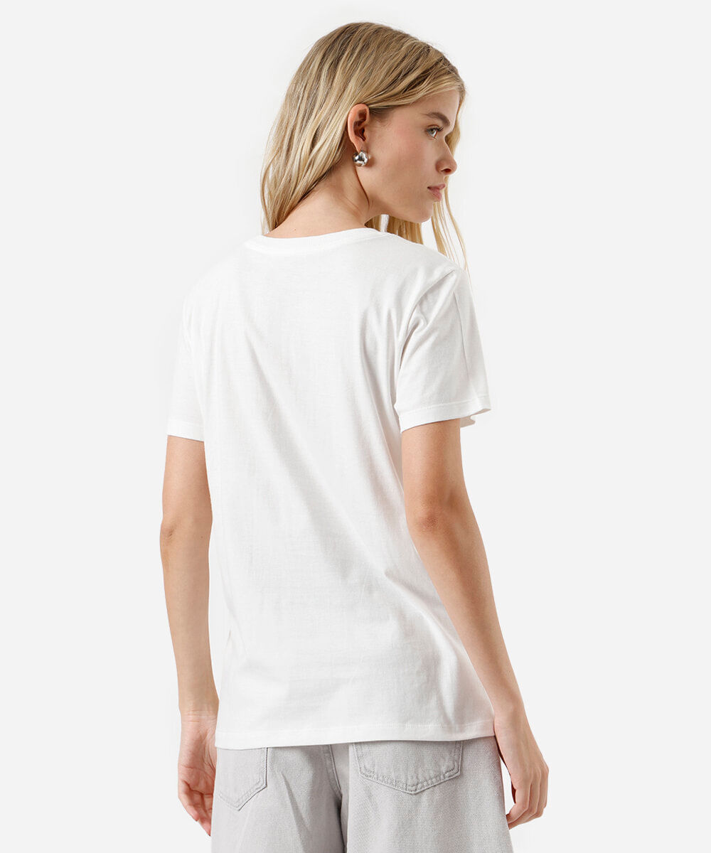 camiseta feminina de algodão bordada paetê hello kitty off white